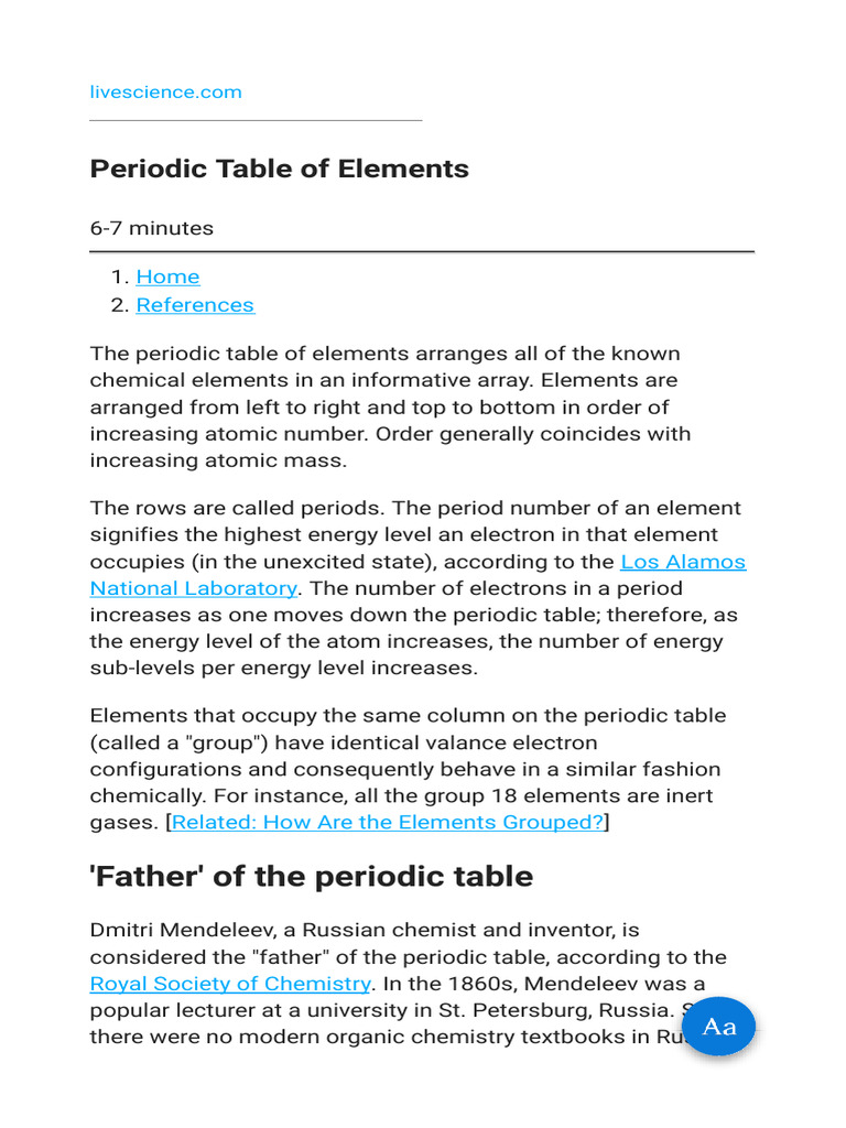 Periodic Table of Elements | PDF | Chemical Elements | Chemistry