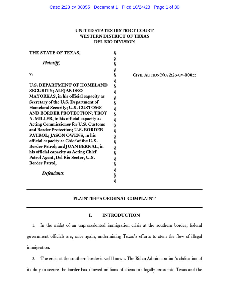 Texas V Biden Admin PDF United States Border Patrol U.S. Customs