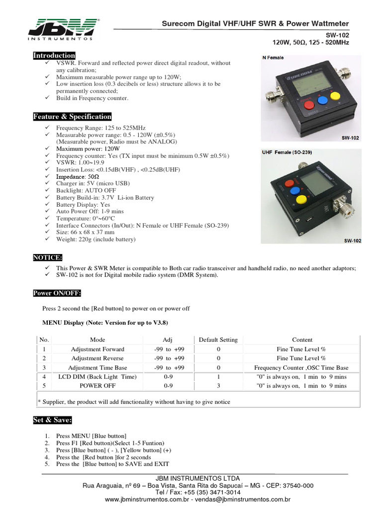 Compteur Numérique Swr 120 W, Radio Bidirectionnelle Vhf Uhf, Compteur
