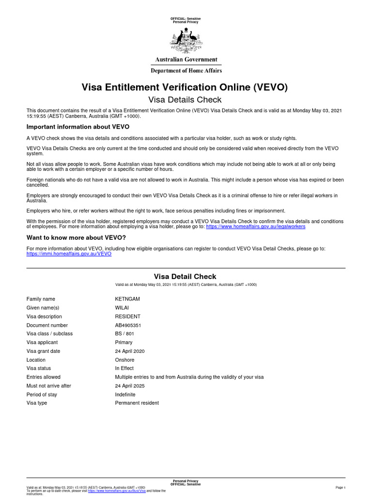 VEVO Visa Details Check Summary | PDF | Travel Visa | Employment