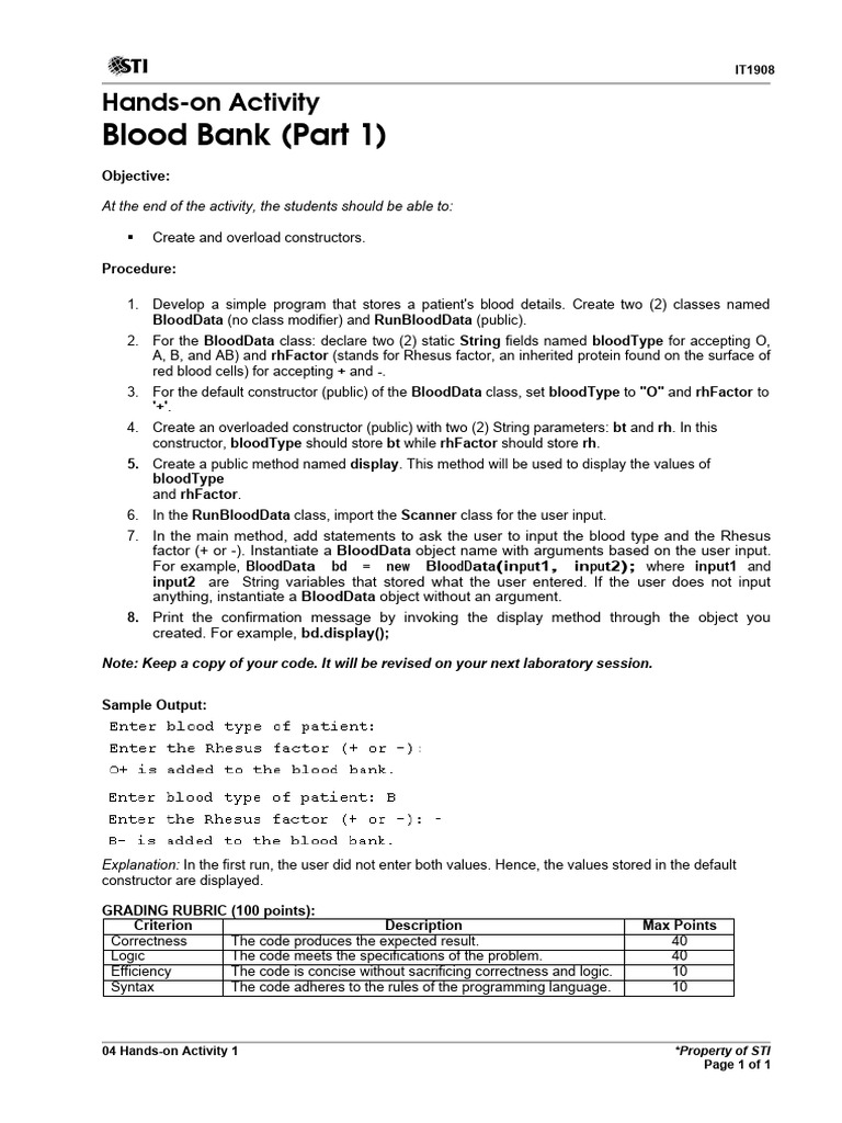 04 Hands-On Activity 1 | PDF | Programming | Constructor (Object ...