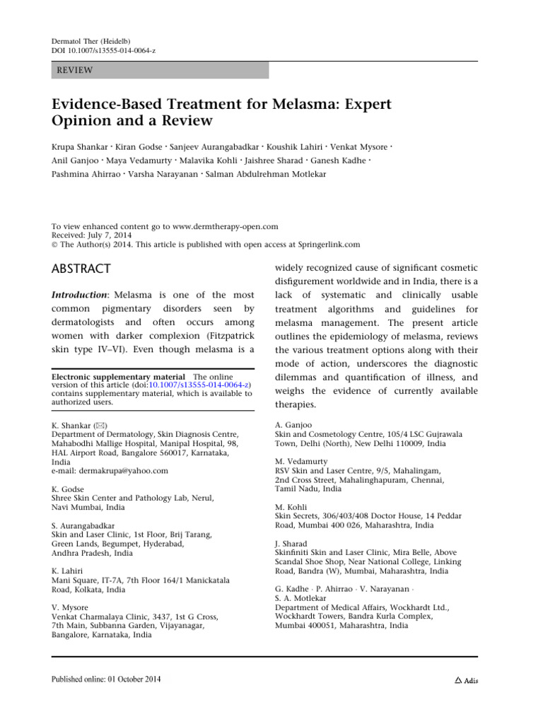 Evidence-Based Melasma Treatment Guide | PDF | Therapy | Corticosteroid