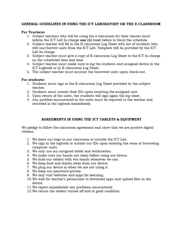 ICT Lab Usage Guidelines for Teachers & Students | PDF