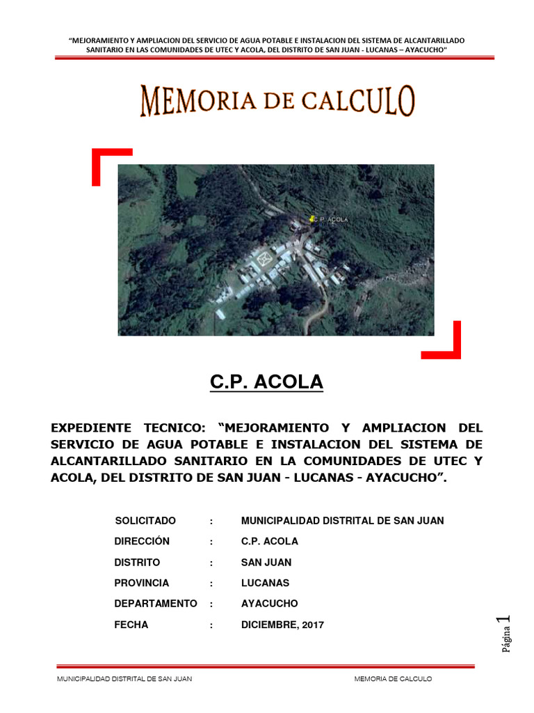 Memoria de Calculo - Acola | PDF | Alcantarillado | Agua