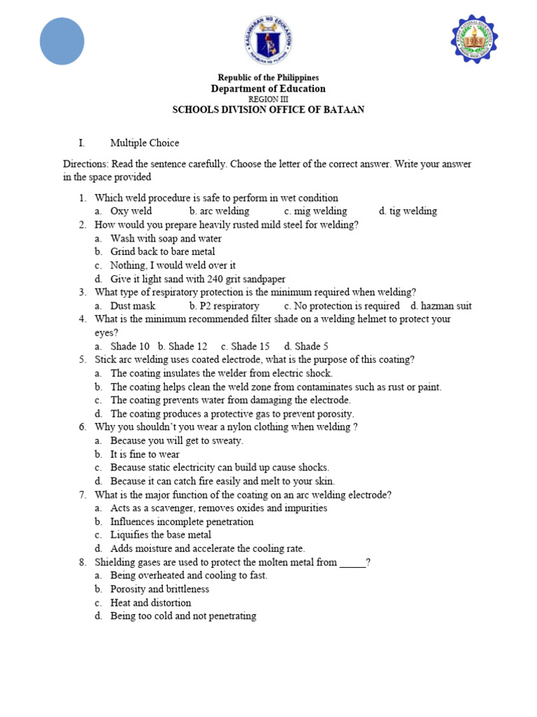 Welding Exam No Answer PDF