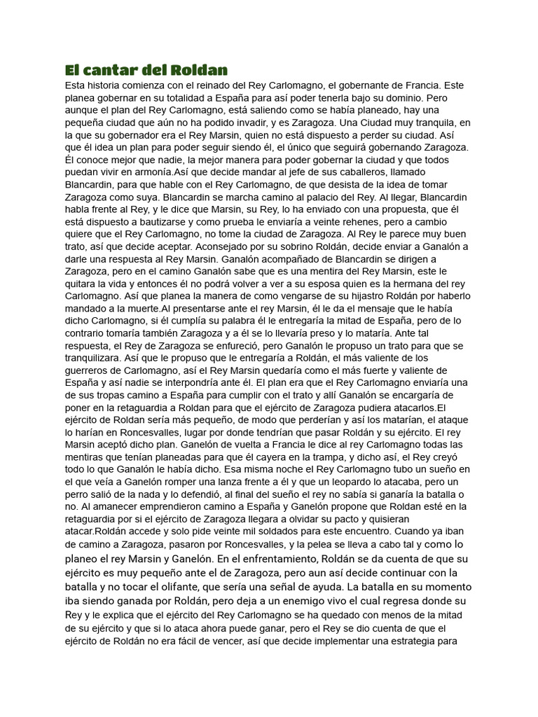 El Cantar Del Roldan | PDF