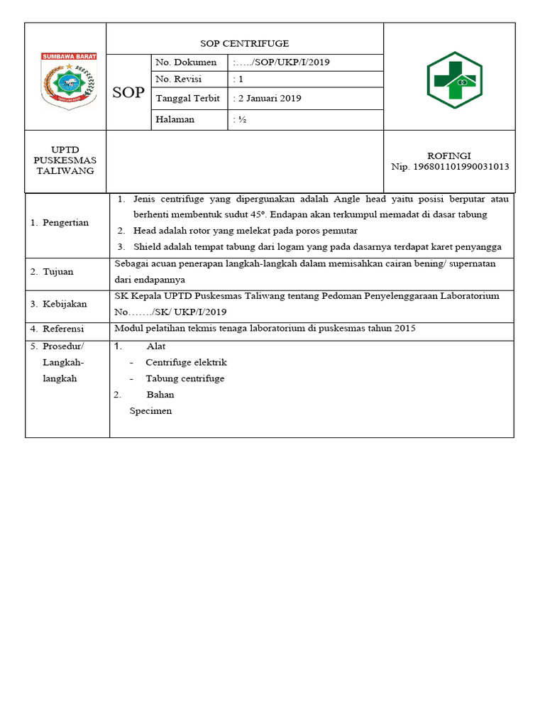 SOP Centrifuge PDF