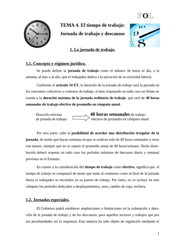 Jornada laboral y descansos en España | PDF | Tiempo de trabajo | Salario