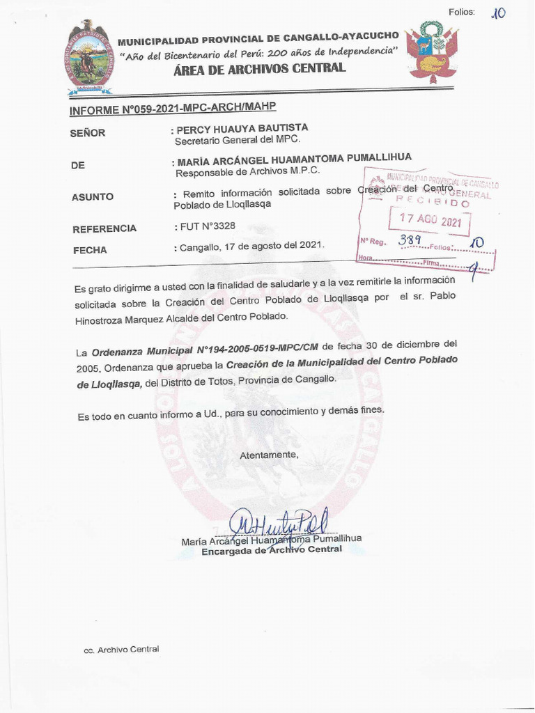 Creacion de CC PP Lloqllasqa | PDF
