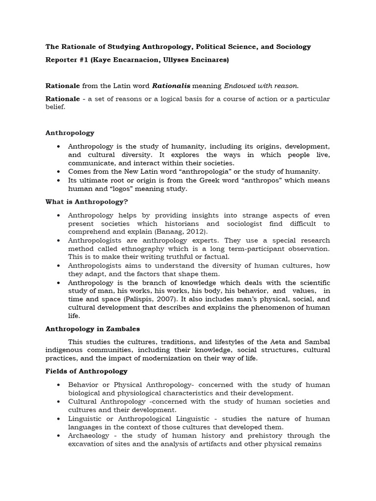 The Rationale of Studying Anthropology | PDF | Anthropology | Sociology