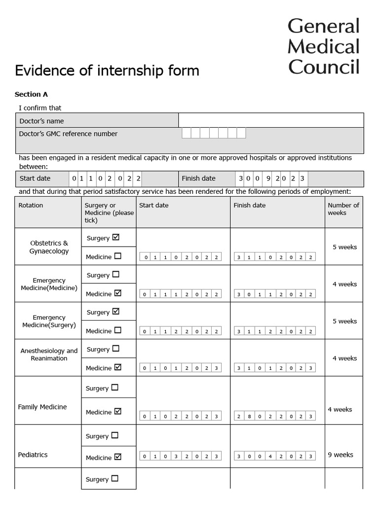 Internship Evidence Form Template | PDF | Medicine | Health Sciences