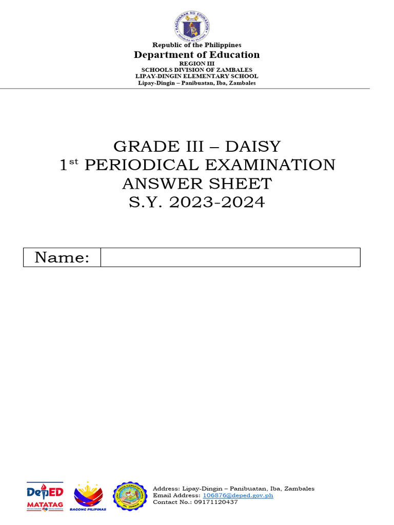 Answer Sheet Grade III | PDF