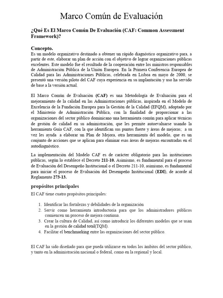 Marco Común de Evaluación CAF en RD | PDF | Business