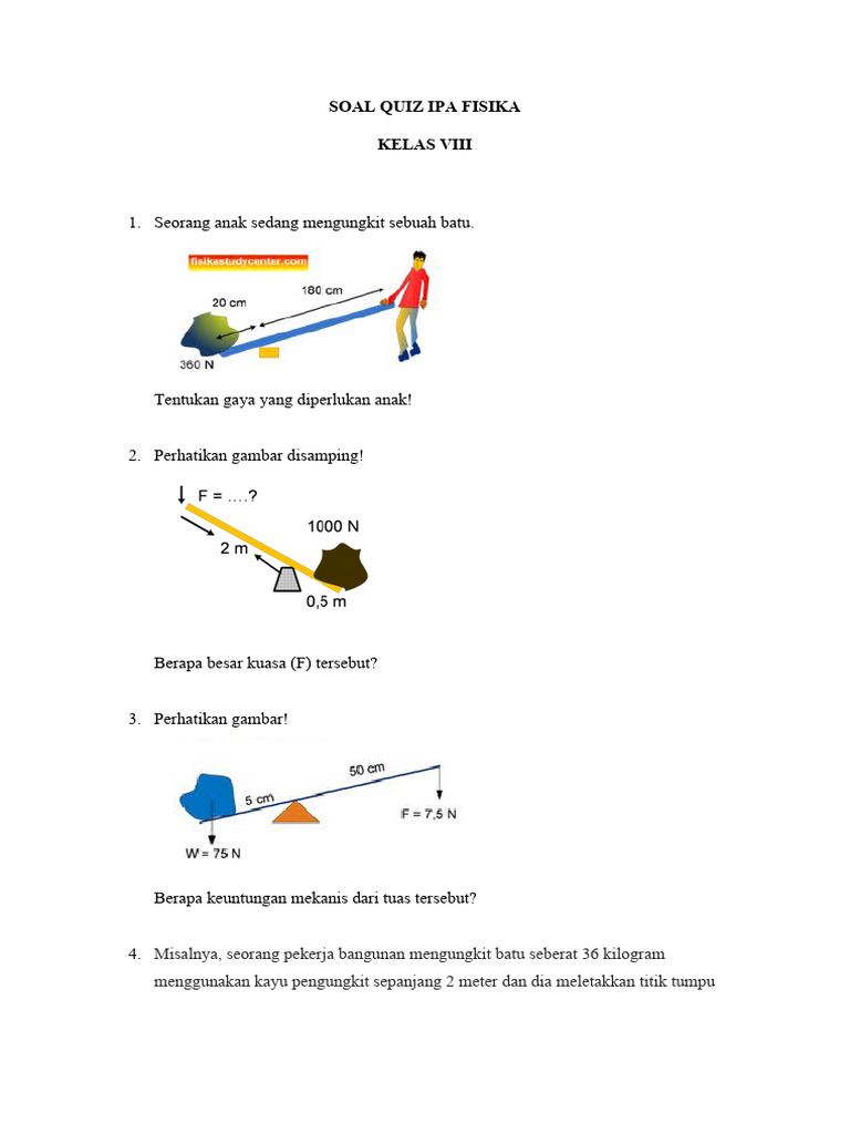 Soal Tuas dan Pengungkit Kelas 8 | PDF