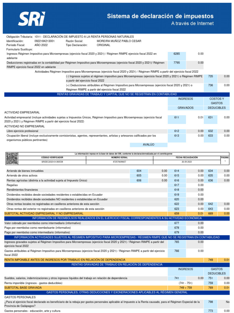 Declaracion 872570699657 | PDF | Impuestos | Impuesto sobre la renta