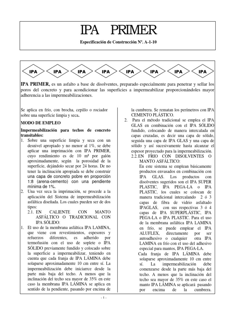 IPA Primer: Impermeabilización Efectiva | PDF | Hormigón | Materiales