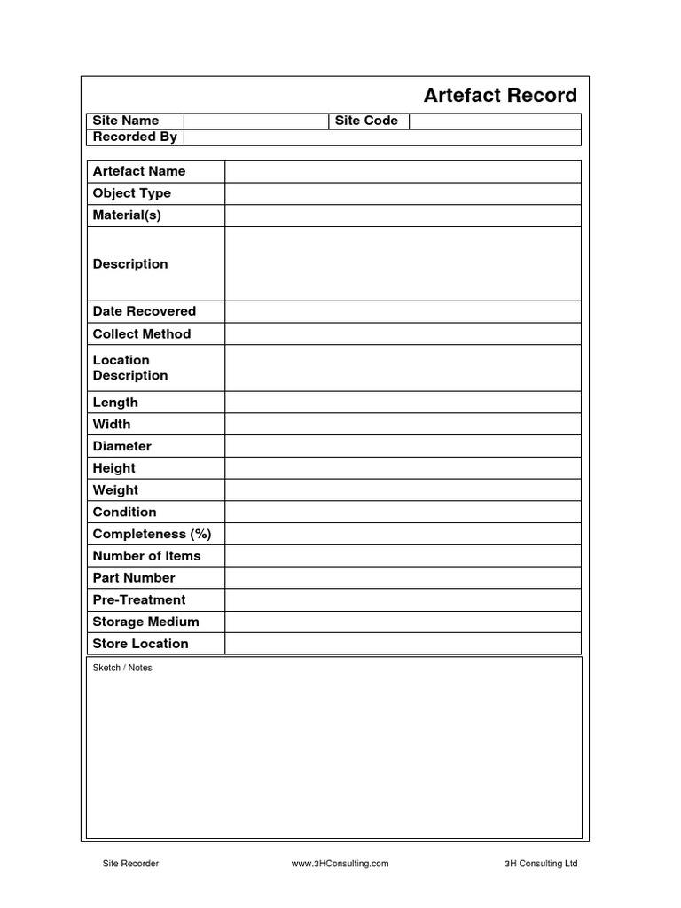 Artefact Record Template | PDF | Computers