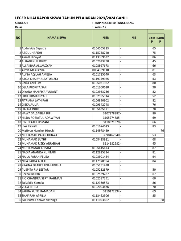 Leger - 20231 - Kelas 7.a | PDF