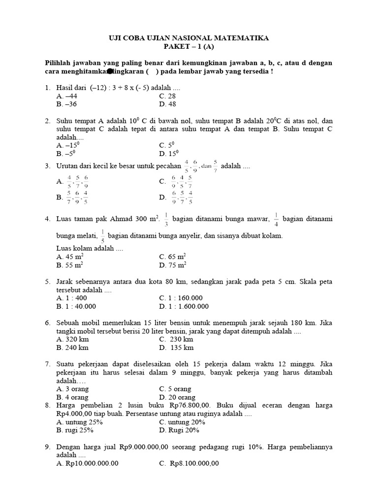 Soal Paket 1 Matematika 2019 Pdf