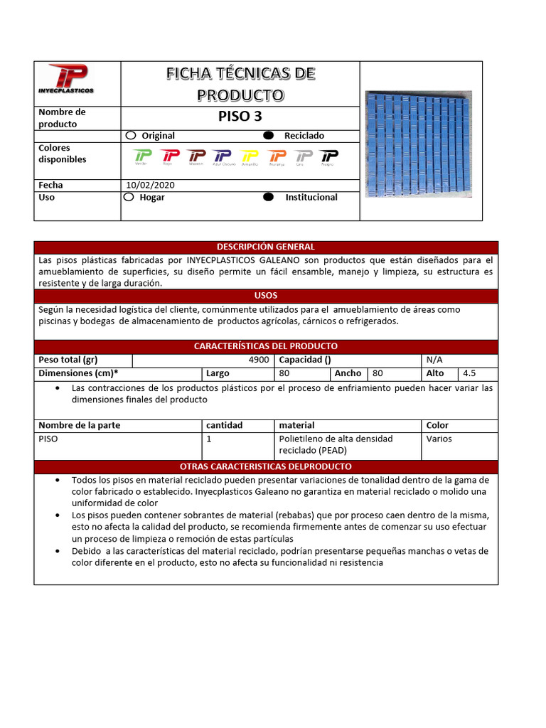 Ficha Tecnica Piso 3 Reciclado | PDF | Reciclaje | Química