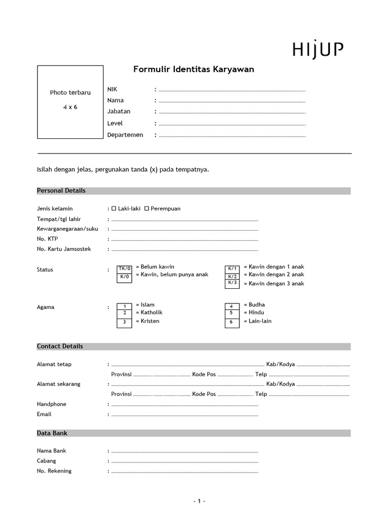 Contoh form id karyawan pdf