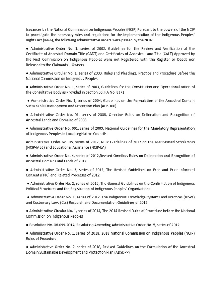 Issuances by The National Commission On Indigenous Peoples | PDF