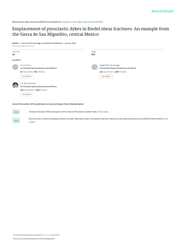 Emplacement of Pyroclasti Dykes in Riedel Shear Fractures An Exambple