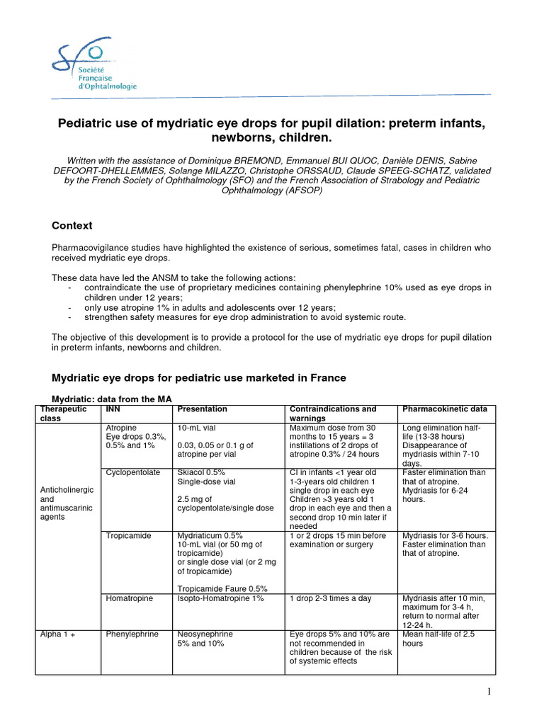 Mydriatic Eye Drops in Pediatrics | PDF