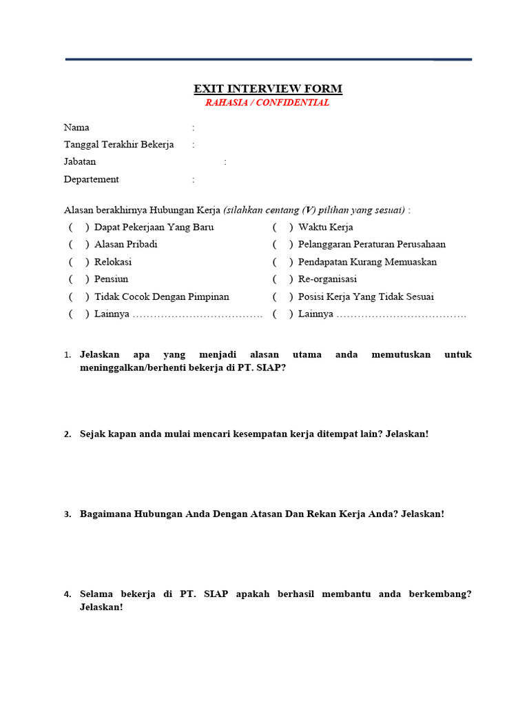 Contoh Formulir Exit Interview | PDF