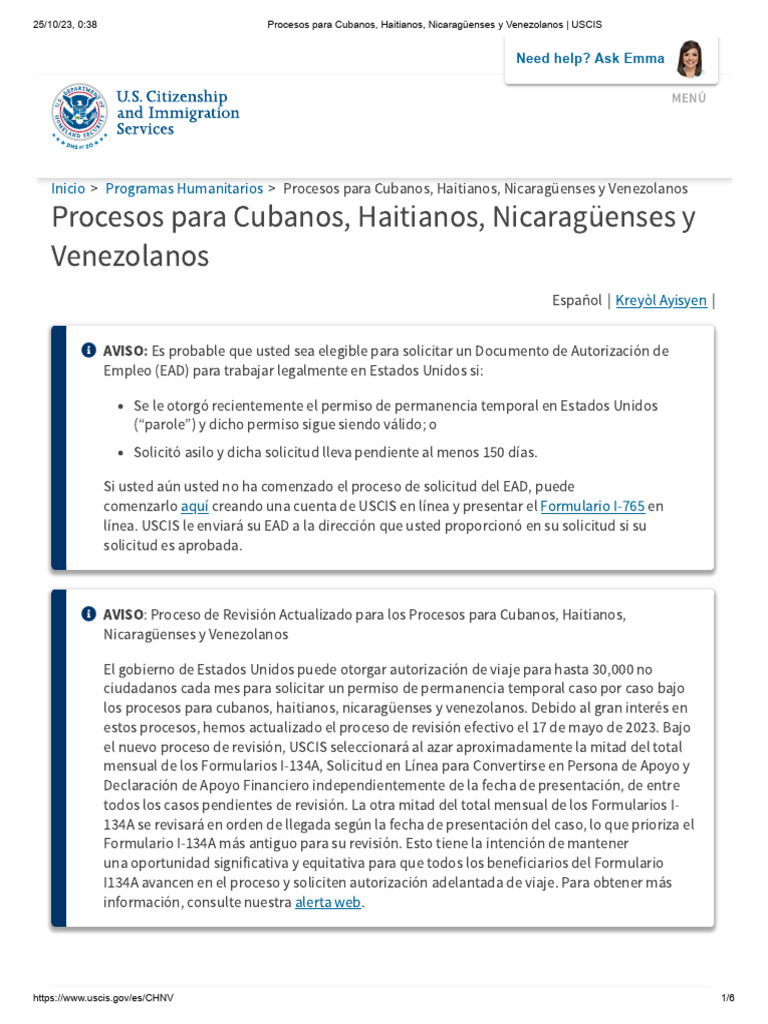 Procesos para Cubanos, Haitianos, Nicaragüenses y Venezolanos USCIS PDF