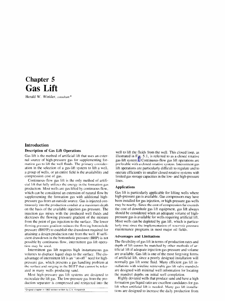 Chapter 5 Gas Lift PDF Lift (Force) Pressure