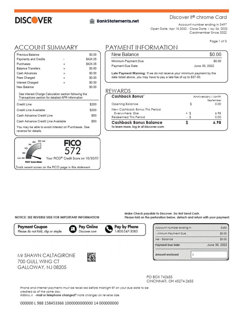 Discover Bank Statement PDF