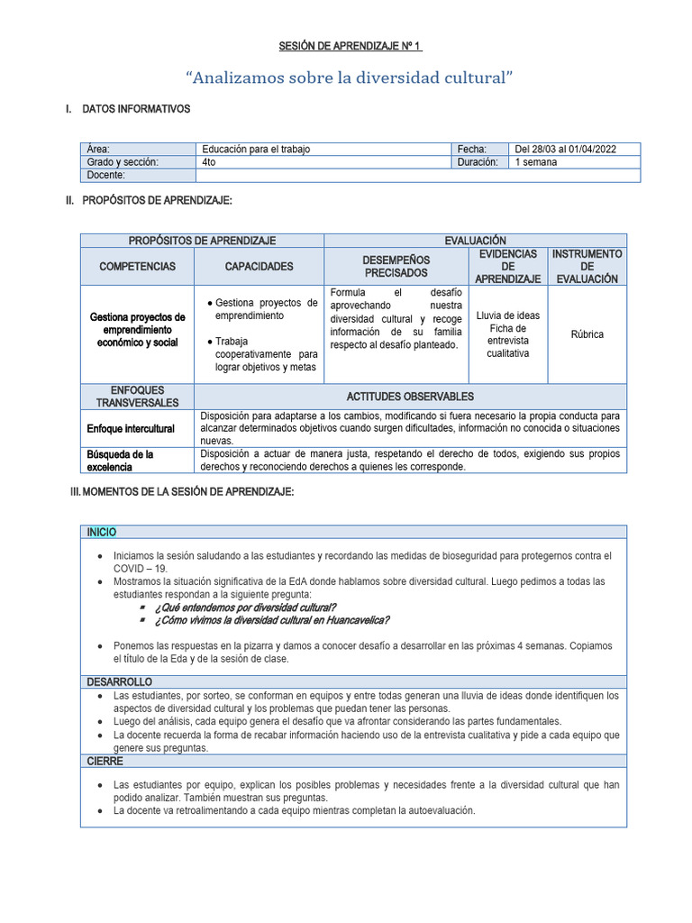 Sesion de Aprendizajeept | PDF | Crecimiento personal y profesional ...