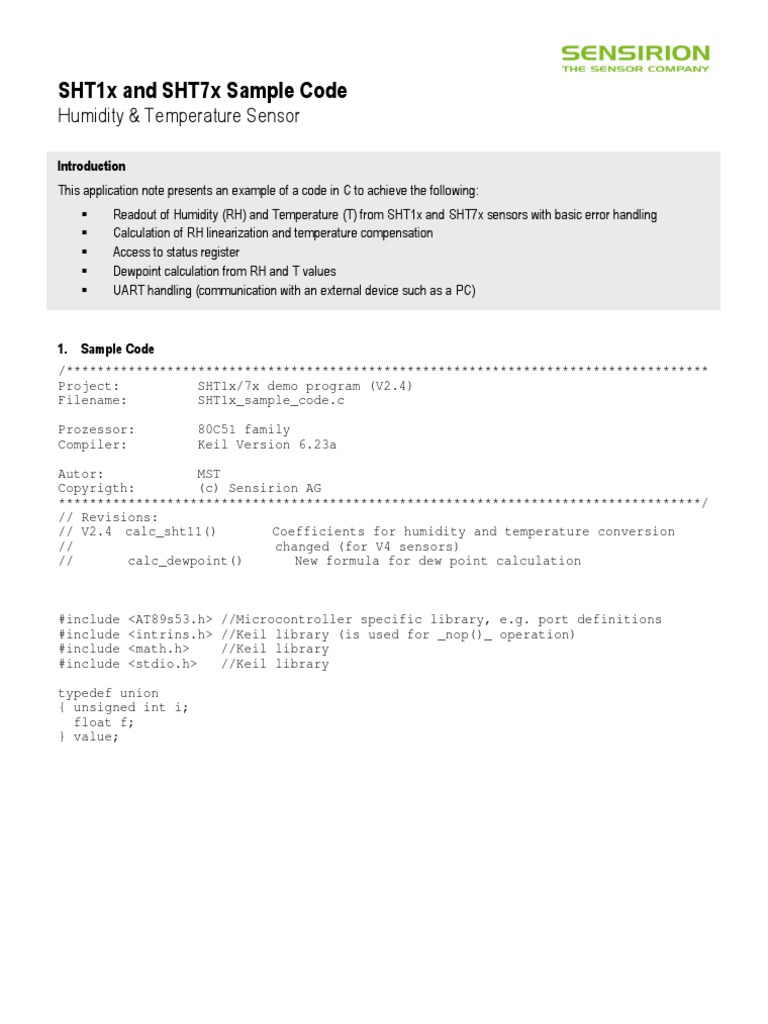 Sample Code Humidity Sensor SHTXX | PDF | Transmission Control Protocol ...
