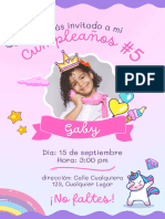 Invitación de Cumpleaños Niña Con Unicornio Colores Pastel