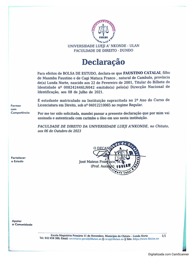 Declaração de Frequência PDF