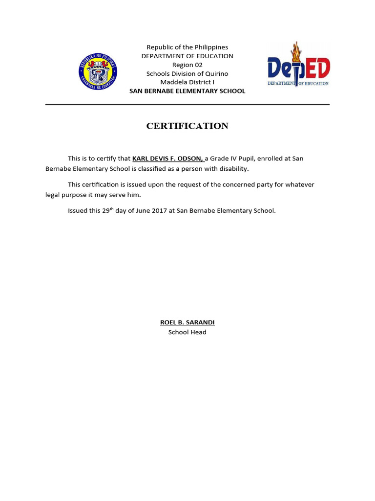 Certification of Disability PDF
