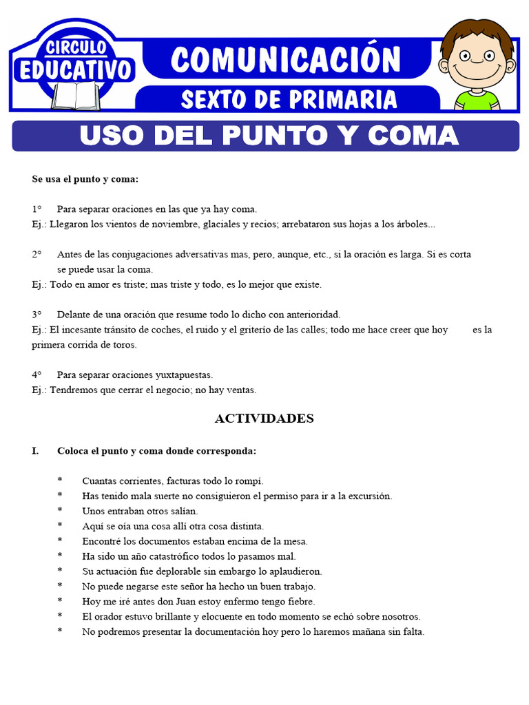 Actividades de Punto y Coma para Niños | PDF | Estudios de idiomas ...