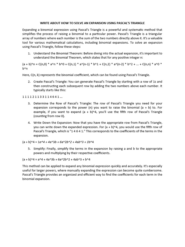 Expanding Binomials with Pascal's Triangle | PDF
