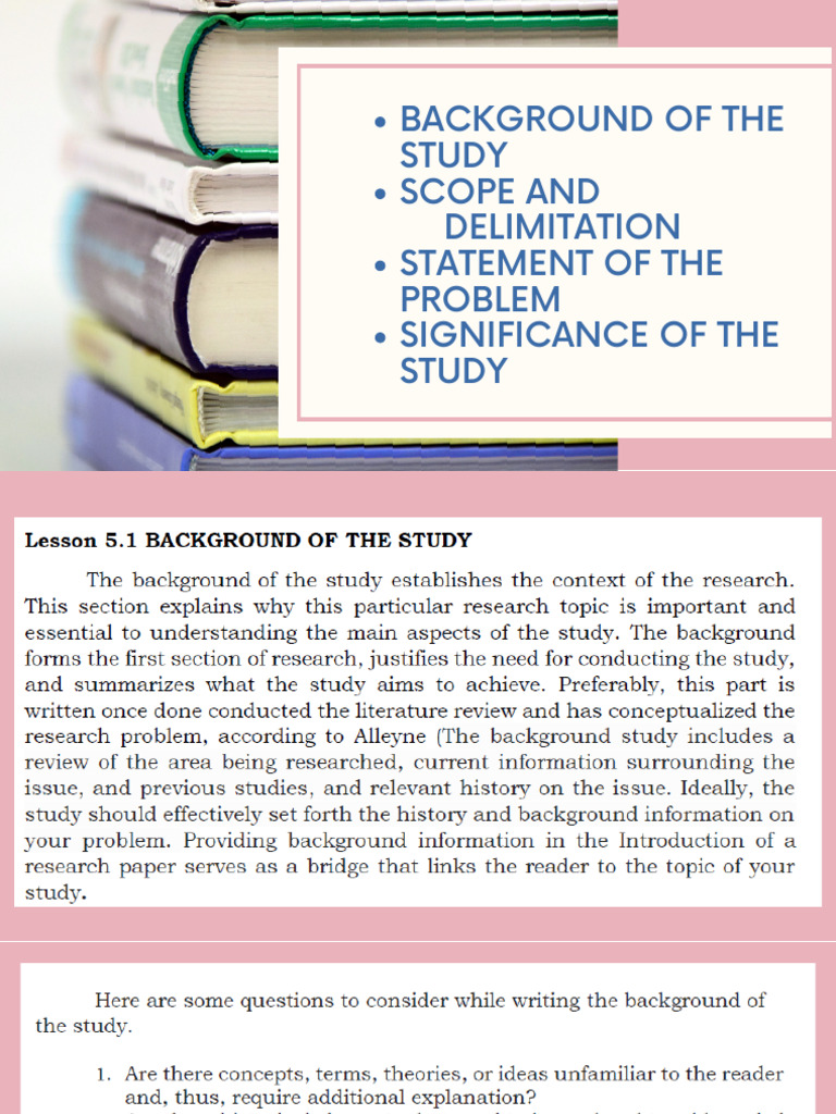 Background of The Study Scope and Delimitation Statement of The Problem ...