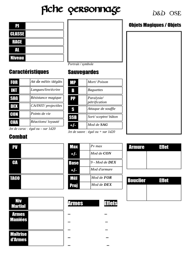 Fiche de personnage D&D OSE | PDF
