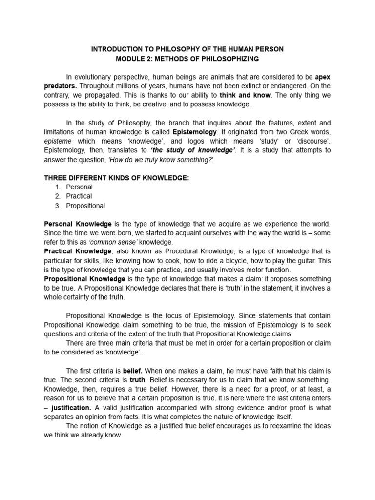 Methods of Philosophizing and Knowledge | PDF | Philosophy