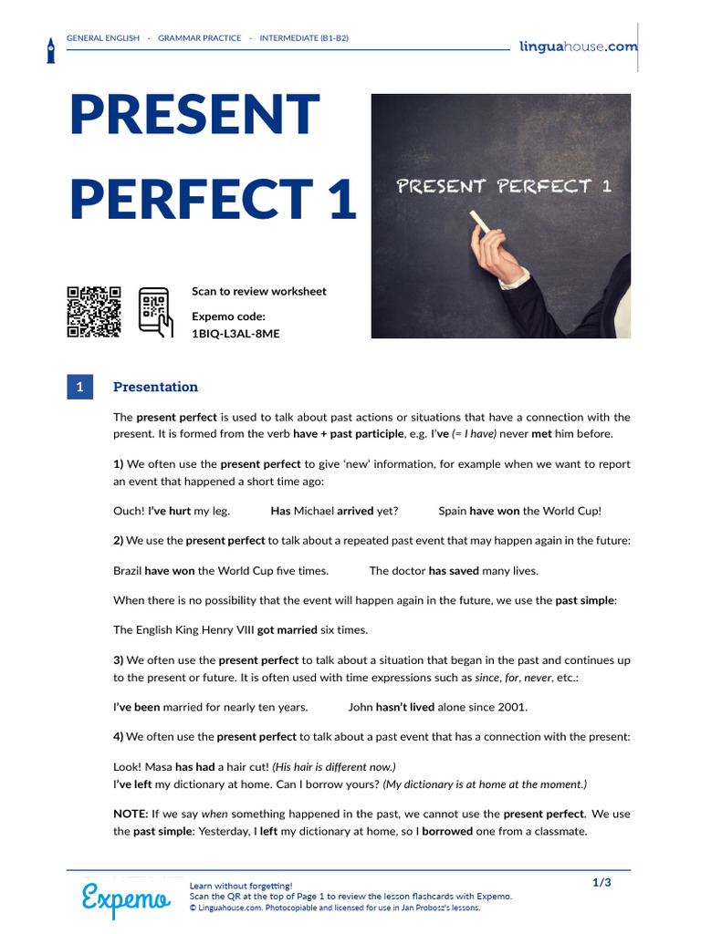 Present Perfect Grammar Guide | PDF