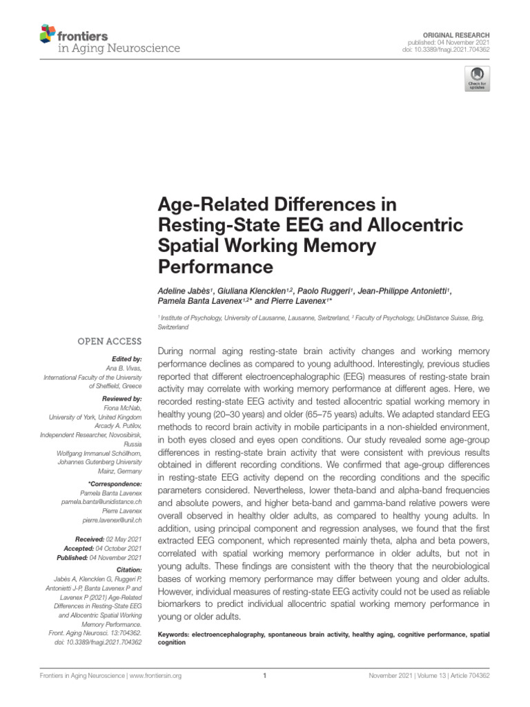 Age related differences in resting state eeg and allocentric spatial