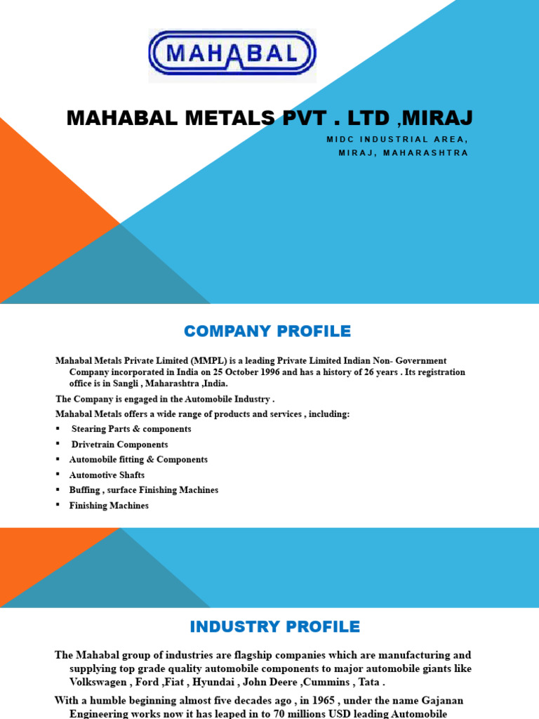 Mahabal Metals Pvt Ltd: Company Profile | PDF | Automotive Industry ...