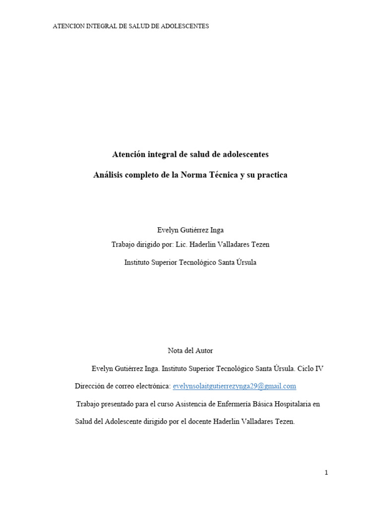 Atención Integral de Salud de Adolescentes | PDF | Hospital | Planificación