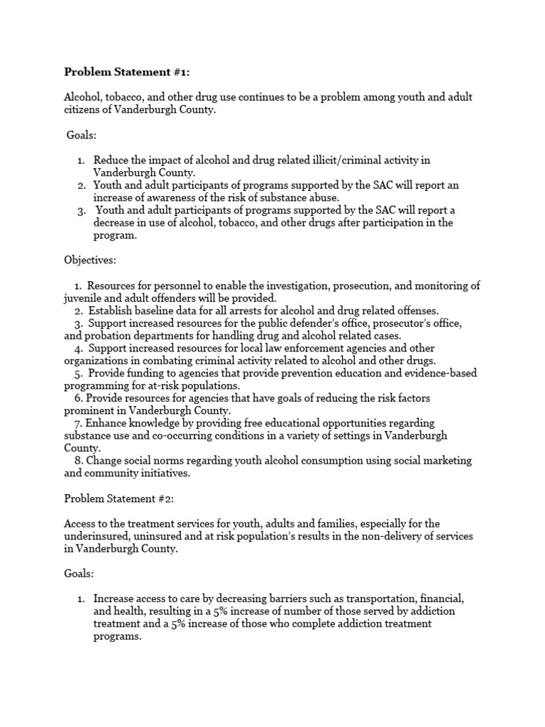 2013 problem statements goals and objectives pdf dual diagnosis