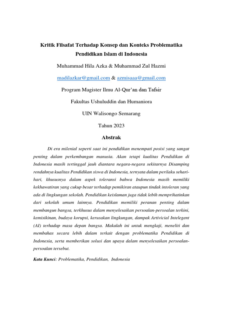 Problematika Pendidikan Islam Di Indonesia Pdf Kesehatan Holistik