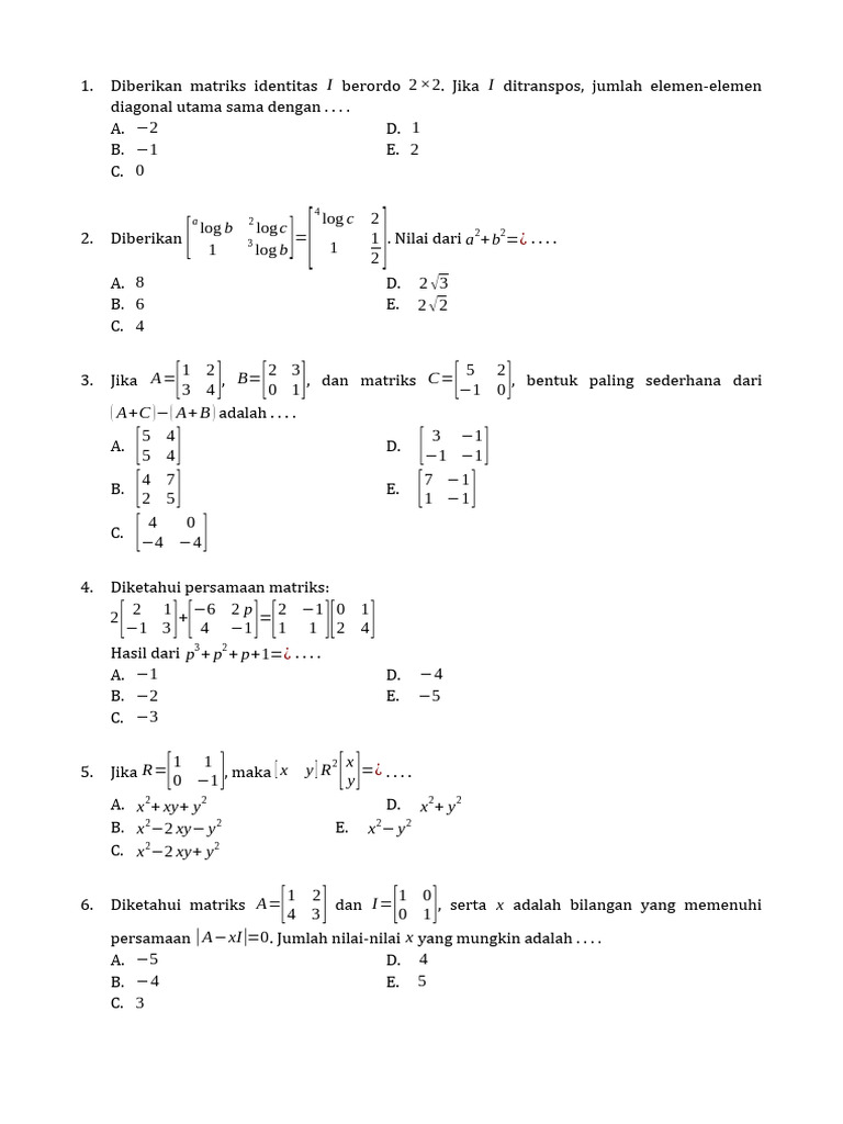 Soal-Soal Matriks THE BEST - Part1 | PDF