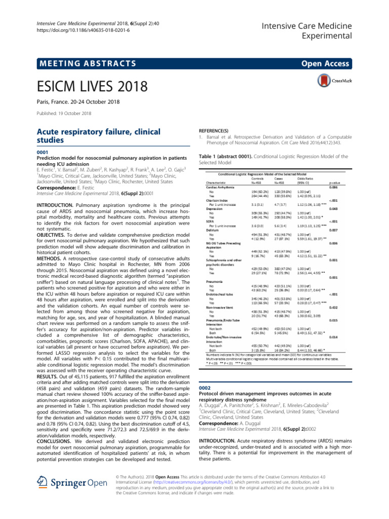 Esicm Lives 2018: Meetingabstracts Open Access | PDF | Intensive Care ...